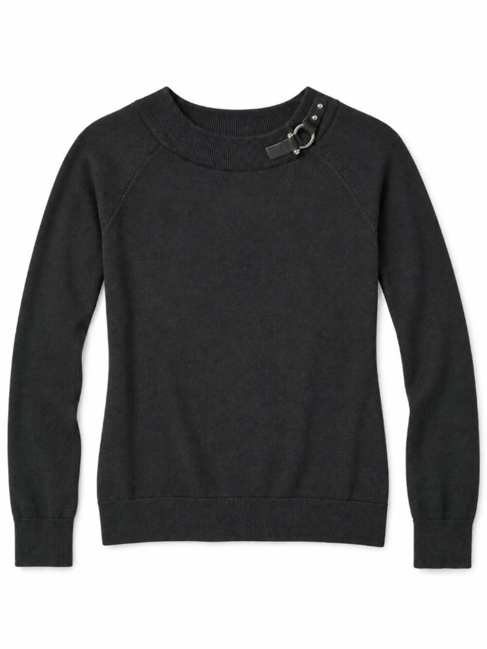 Ralph Lauren Black Knit Sweater Studded Buckle Neckline S